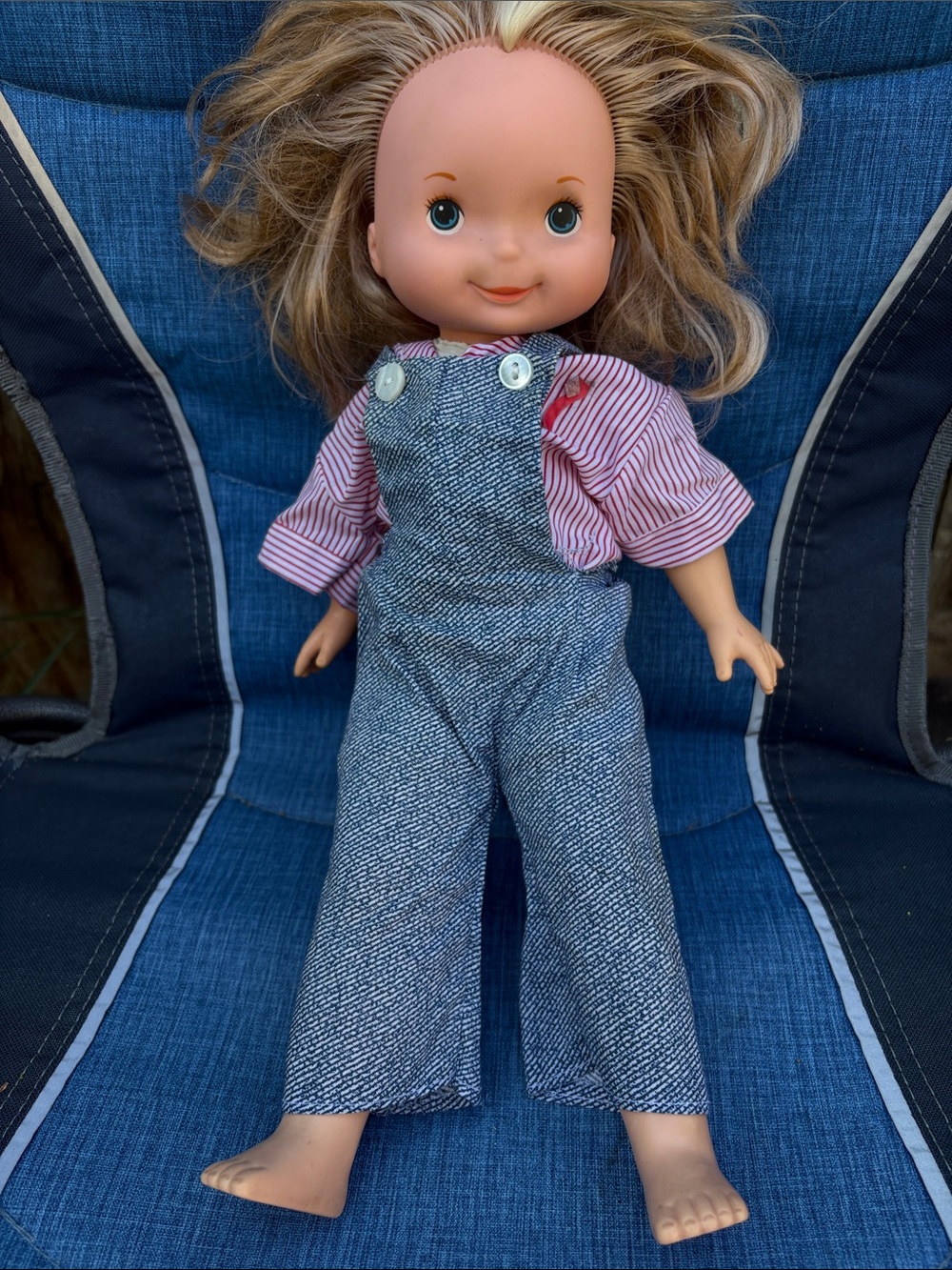 Fisher-Price my friend Mandy Doll in Striped Pink Shirt and Blue Overalls 18”